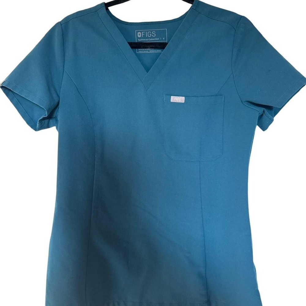 FIGS Technical Collection Casma V-Neck Scrub Top Teal Blue Womens Small S